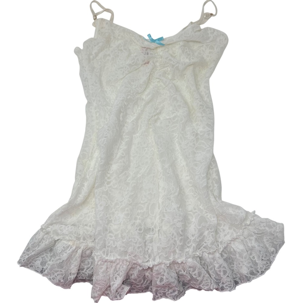 Victoria's Secret The Lacie White Floral Lace Ruffle Chemise Slip Dress Large